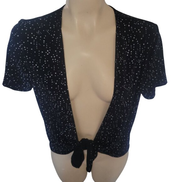 Chicos Travelers Black Tie-Front Short Sleeve Cardigan Size 0 With Starry Print - Picture 2 of 5